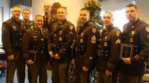 Top DUI troopers of Maryland State Police Prince Frederick for 2013: Pictured L to R:   TFC David Saucerman, Corporal S. VanBennekum, Trooper Shawn Matthews, TFC Brian Wiesemann, TFC Justin Oles, F/Sergeant Shane Bolger, Sergeant James Barth and TFC Christopher Esnes