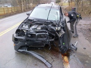David Yarnich crashed this BMW head on into a grandmother. Photo courtesy of Syracuse.com 